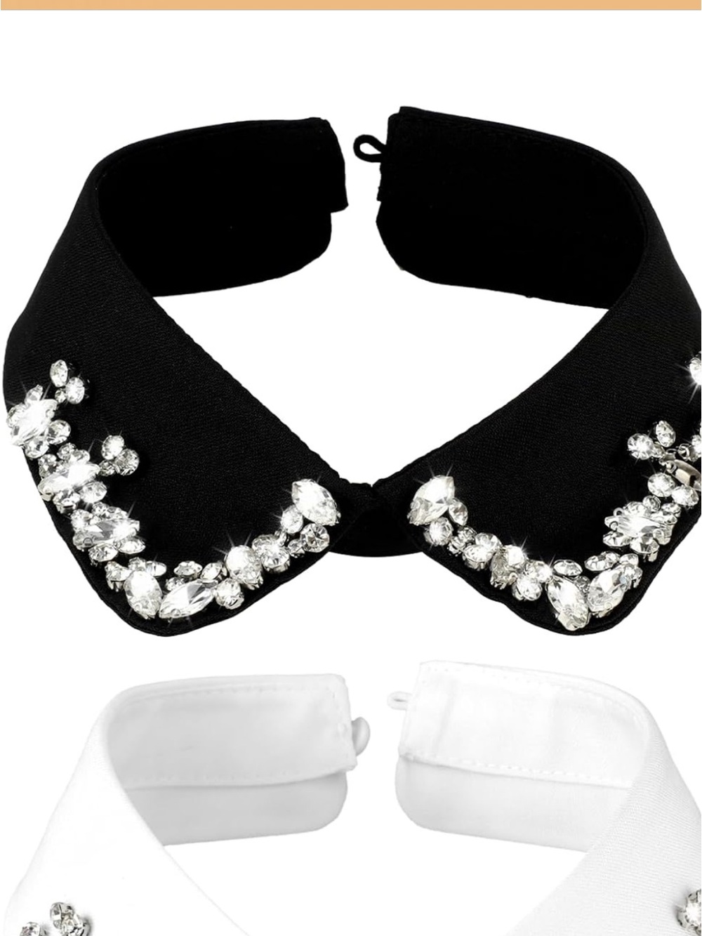 Detachable Jeweled Peter Pan Collar with Crystal Rhinestone- Black